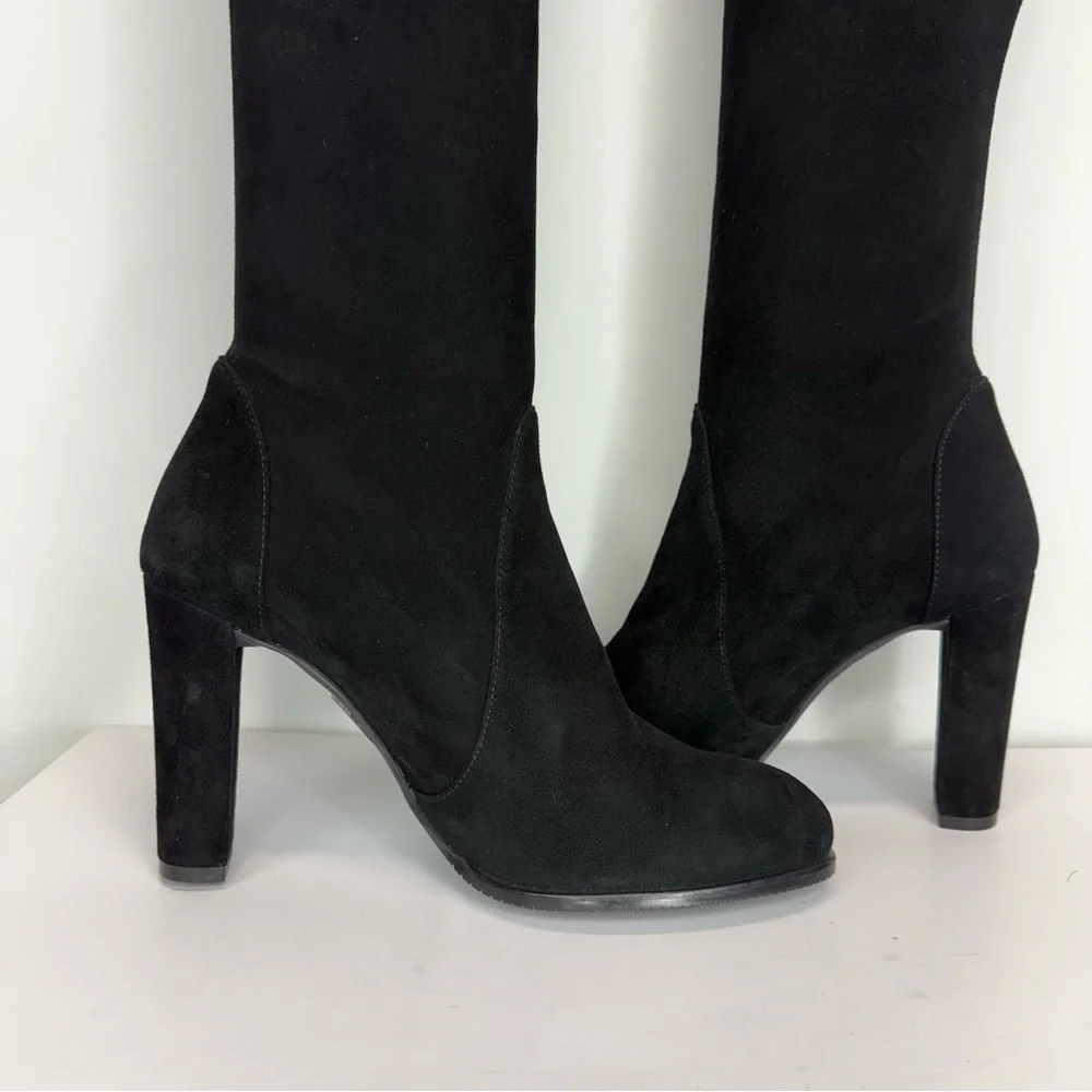 New Stuart Weitzman Highland Over The Knee Boot Black Suede Sz 9